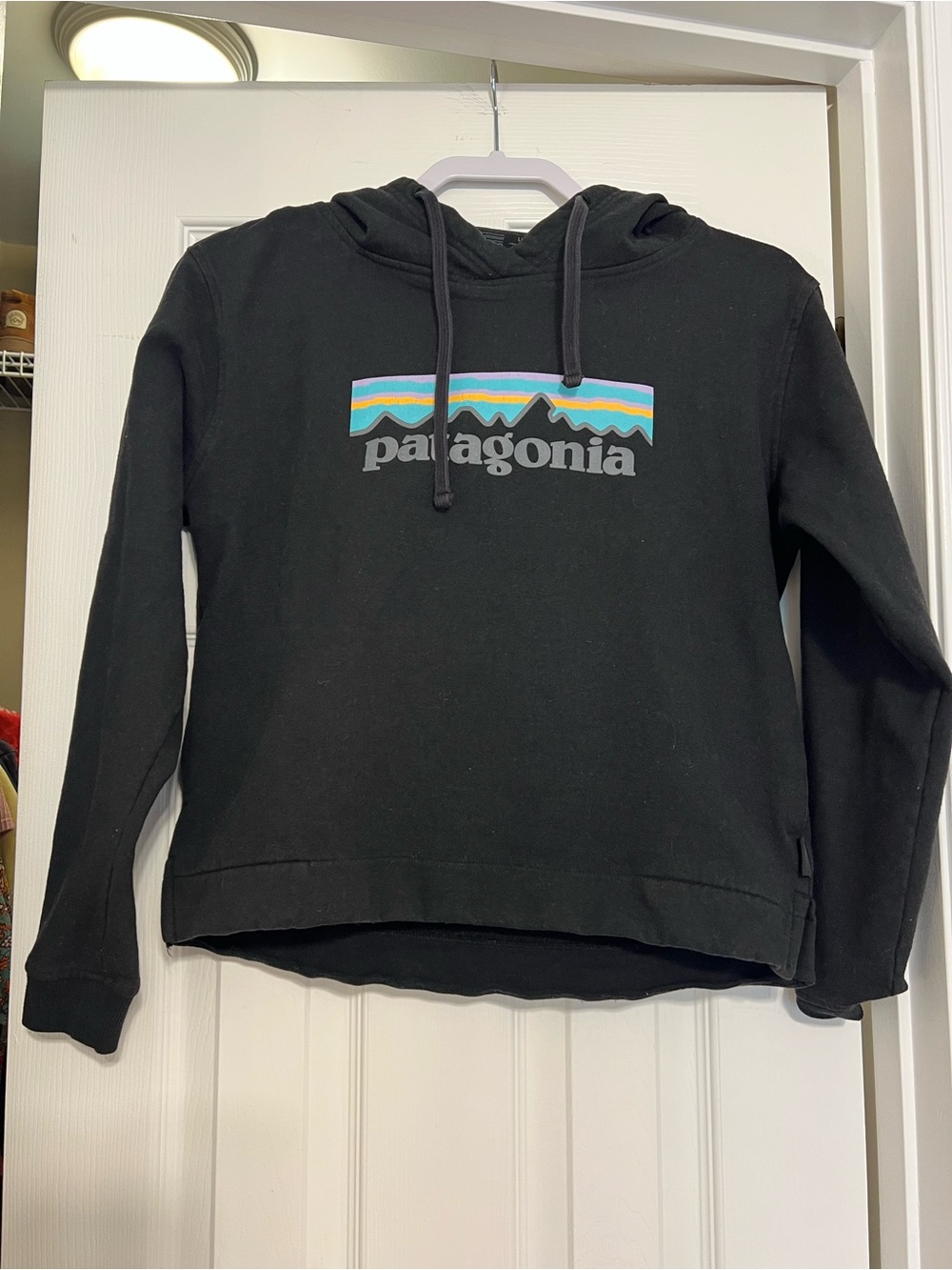 Patagonia Black Hoodie with White Interior Print